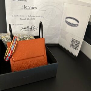 HERMES ENAMEL BANGLE BRACELET AND HERMES COIN CASE BASTIA BURN ORANGE BEAUTIFUL